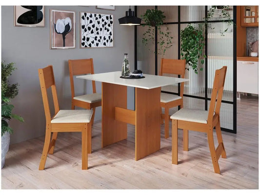 Mesa de Jantar 4 Cadeiras Retangular Freijo e Branco Off White Indekes Luiza