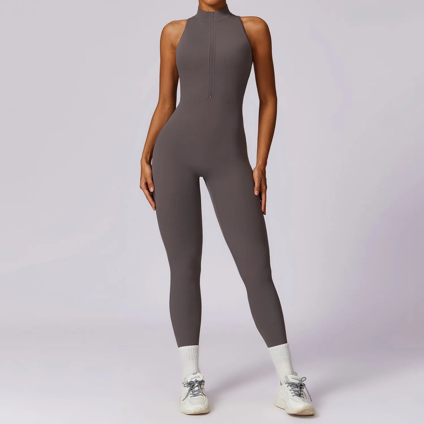 V Voltar Terno De Uma Peça Das Mulheres Macacão Esportivo Zíperes Yoga Macacão Backless Sportswear Mulheres Sleeveles Workout Bodysuits Feminino