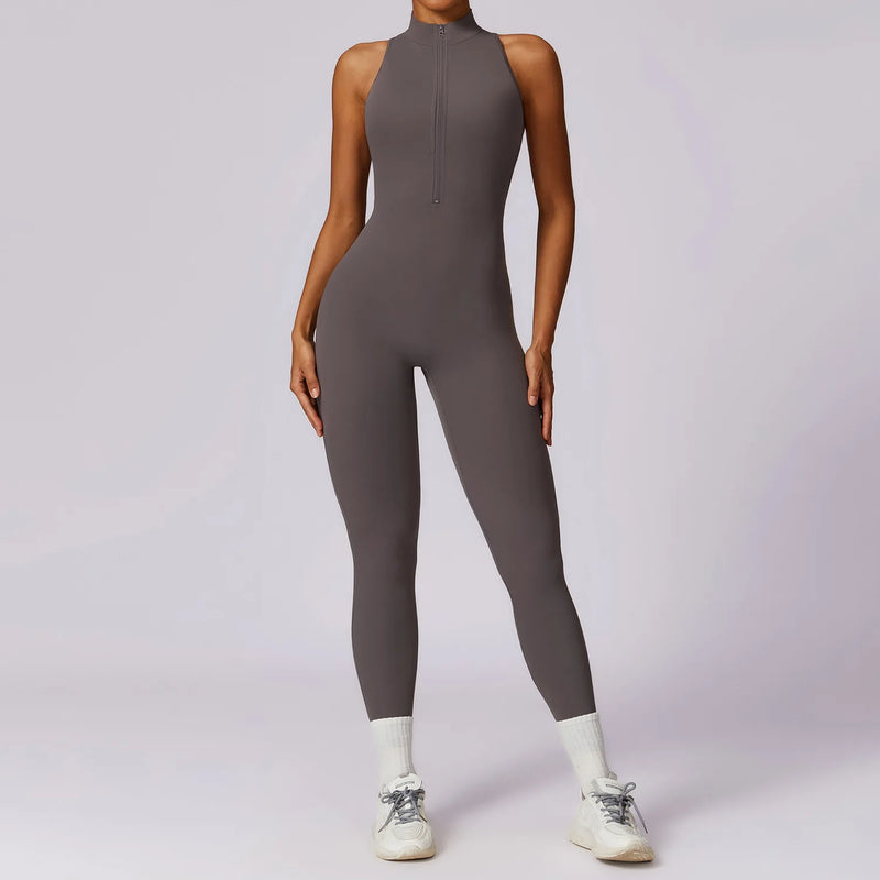 V Voltar Terno De Uma Peça Das Mulheres Macacão Esportivo Zíperes Yoga Macacão Backless Sportswear Mulheres Sleeveles Workout Bodysuits Feminino