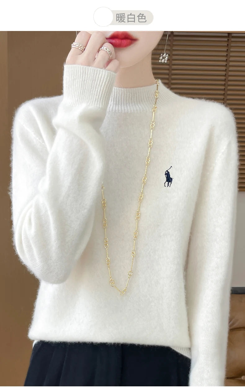 2025 Outono/Inverno Feminino Novo Moletom Com Capuz De Caxemira Elegante Bordado Meio Alto Gola Macia Caxemira Explosiva100% Lã Australiana