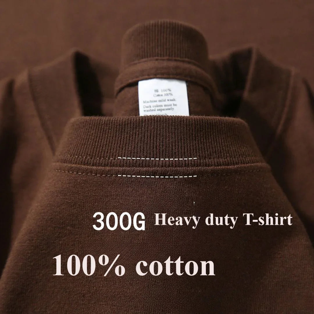 Camiseta de algodão de verão resistente 300 gramas algodão puro americano manga curta camiseta masculina casual base top camiseta grande