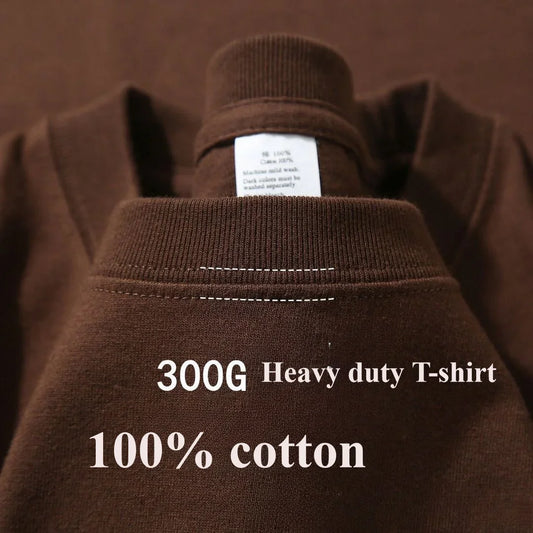 Camiseta de algodão de verão resistente 300 gramas algodão puro americano manga curta camiseta masculina casual base top camiseta grande