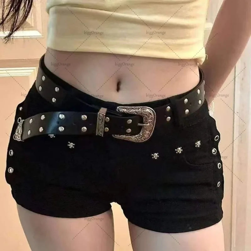 Personalidade Americana Hot Girl Y2K Harajuku Hip Shorts Pretos Hip Hop Moda Roupas Da Moda Salgueiro Nail Design Sexy Denim Shorts