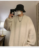 Suéter de gola redonda, cor sólida, básico, masculino, feminino, outono, inverno, parcimonioso, simples, casal, suéter de malha, quente, macio