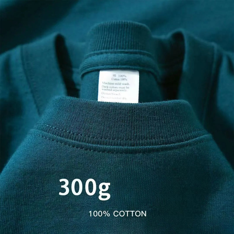 Camiseta de algodão de verão resistente 300 gramas algodão puro americano manga curta camiseta masculina casual base top camiseta grande