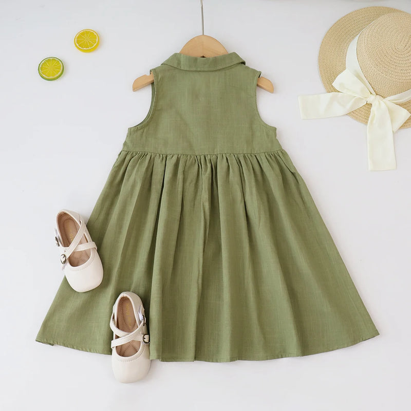 Urso Líder Novo Sólido Bebê Menina Vestido de Algodão Botão Crianças Vestidos de Verão Princesa Vestido de Festa Da Criança Meninas Vestido de Verão Roupas Infantis