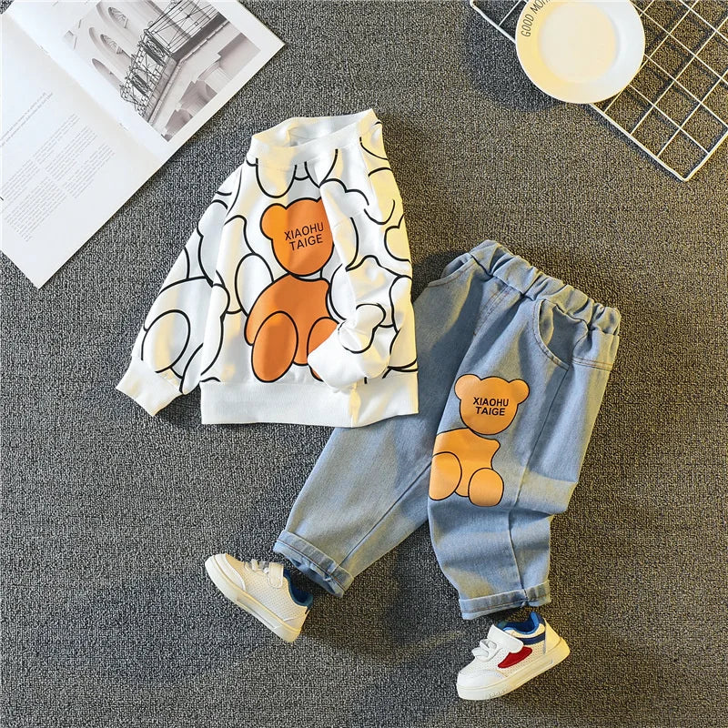 Nova Primavera Outono Bebê Menina Roupas Crianças Meninos Moda Cartoon T-Shirt Calças 2 Pçs/Sets Criança Traje Esportivo Crianças Fatos de Treino