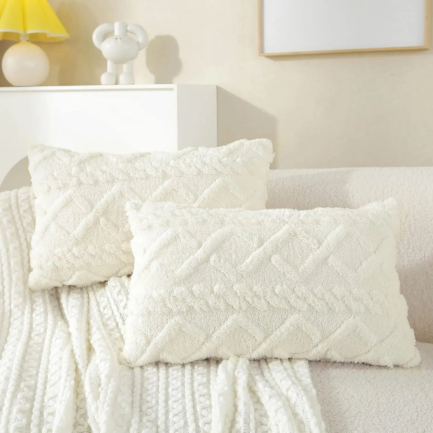 1 capa de almofada de lã artificial decorativa simples, capa de almofada de lã de pelúcia curta e macia, sofá decorativo moderno, fami