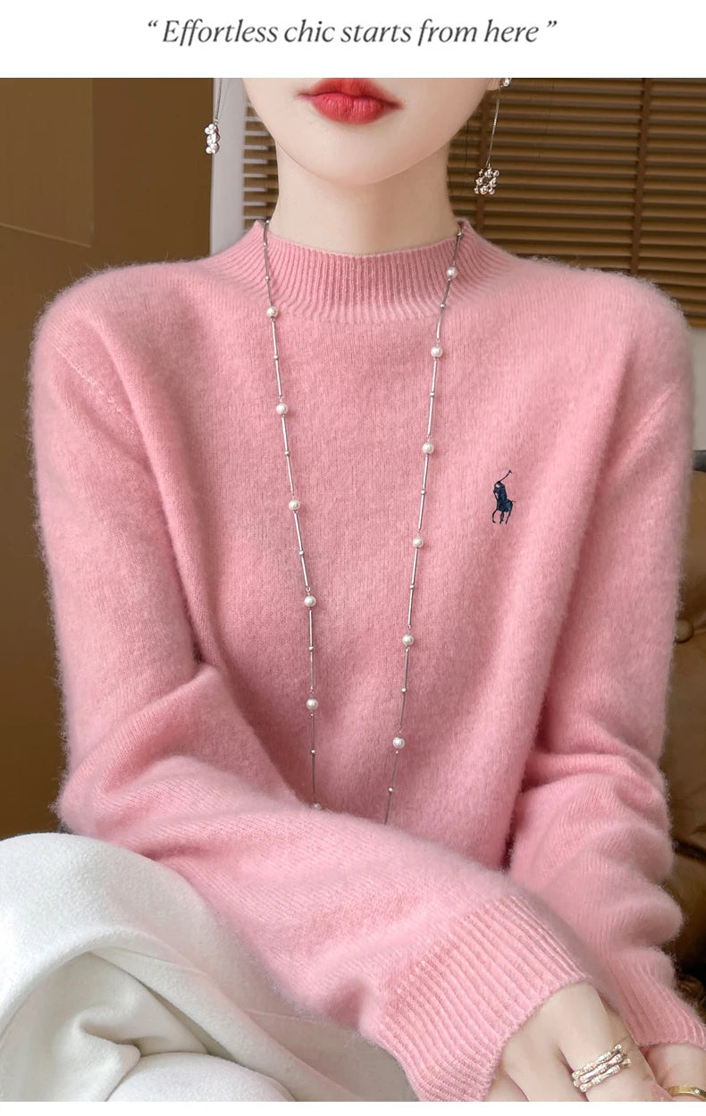 2025 Outono/Inverno Feminino Novo Moletom Com Capuz De Caxemira Elegante Bordado Meio Alto Gola Macia Caxemira Explosiva100% Lã Australiana