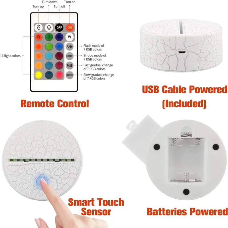 Luz noturna de ponto de ilusão 3D com controle remoto e lâmpada de decoração de quarto de toque inteligente Aniversário Dia dos Namorados Presentes de Natal