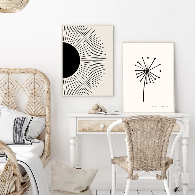 Cartaz abstrato Boho Matisse Preto Bege Dente-de-leão Impressão de Arte Sol Pintura em tela Moderna Imagem de parede Sala de estar Decoração de quarto