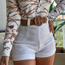 Shorts Femininos Bottoms Hot Pants Verão Chic Cor Sólida Zíper Traseiro Hot Pants Cintura Alta Cor Sólida Zíper Traseiro Slim Shorts