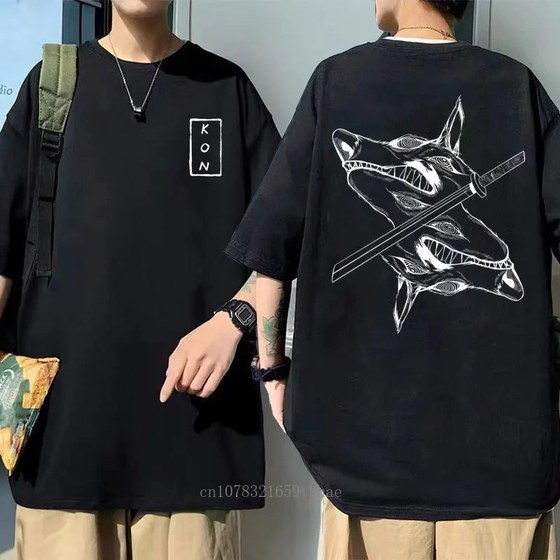 Camiseta masculina de desenho animado de anime japonês Kon, camiseta esportiva solta de corrida, camiseta grande de manga curta de algodão, camiseta masculina de verão