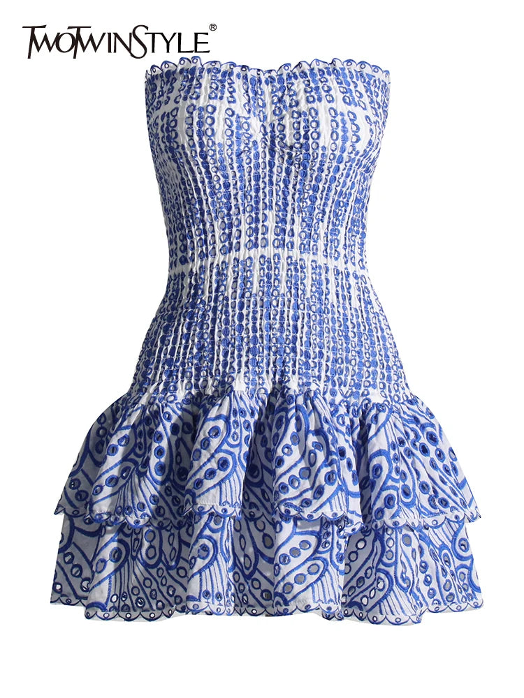 TWOTWINSTYLE Cut Out Bainha em camadas Vestido Sexy Para Mulheres Sem Alças Sem Mangas Fora Do Ombro Cintura Alta Mini Vestidos Roupas Femininas