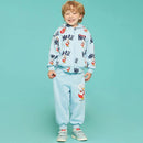 Conjunto de roupas infantis 2025 Nova Primavera Outono Meninos Meninas Cartoon Impresso Com Capuz Conjunto de Calças Casuais Crianças Roupas Casuais Sólidas