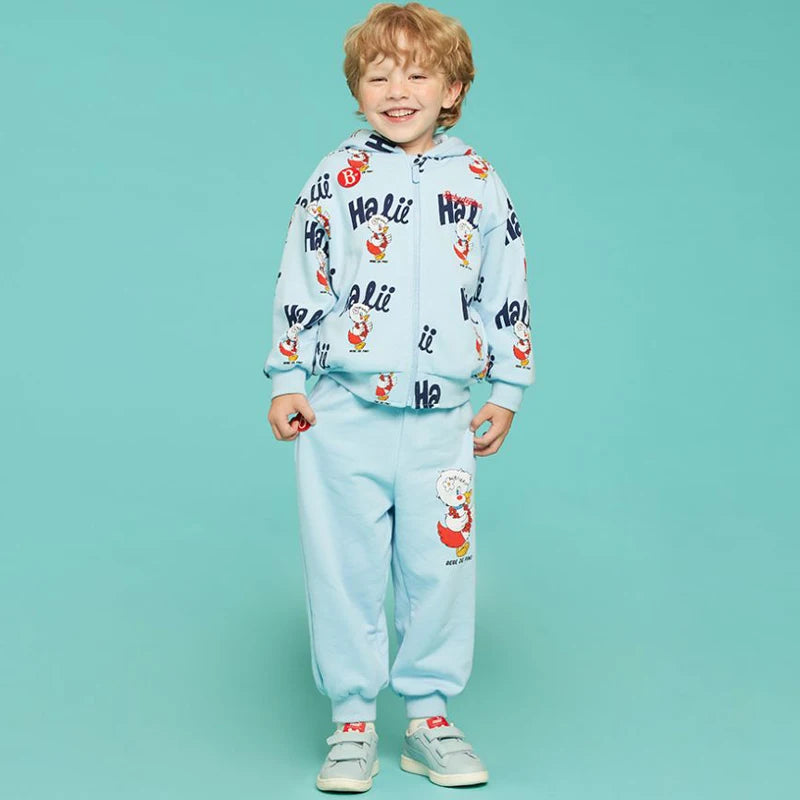 Conjunto de roupas infantis 2025 Nova Primavera Outono Meninos Meninas Cartoon Impresso Com Capuz Conjunto de Calças Casuais Crianças Roupas Casuais Sólidas