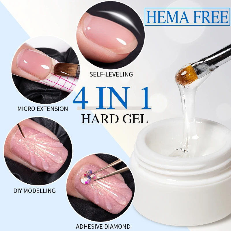 Esmalte em Gel Autonivelante 15ML Livre de Hema Gel Transparente Rígido Extensão de Unhas Modelagem 3D Cola para Strass Removedor de Verniz UV