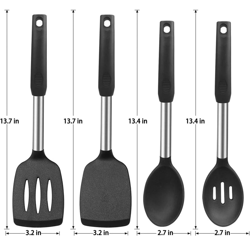 4 PCS Silicone Cozinha Panelas Espátula Coador Utensílios de Cozinha Aço Inoxidável Espátula com Vazamento Antiaderente Panelas Ferramentas de Cozinha