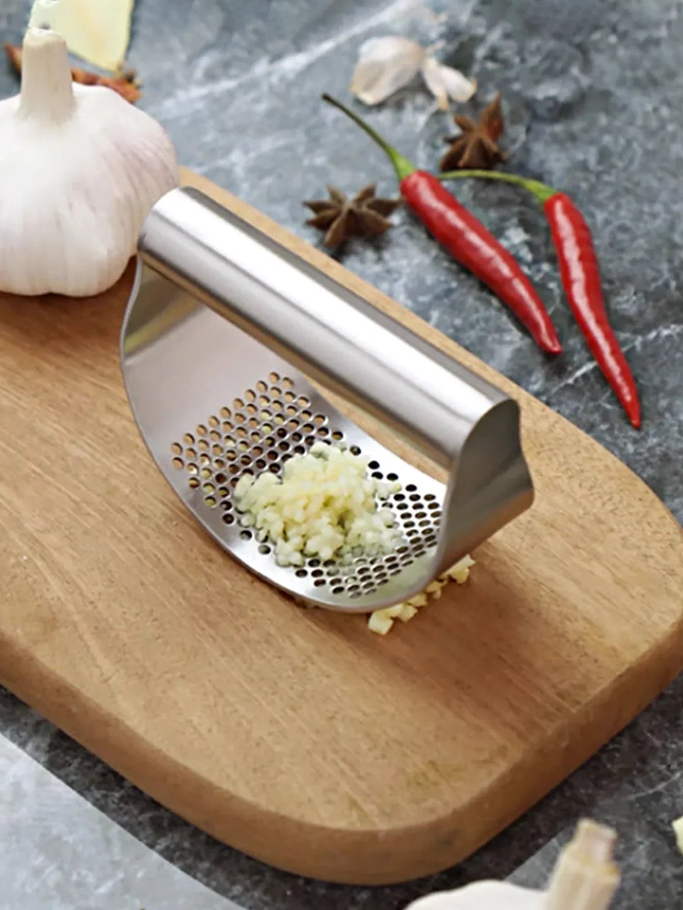 Picador de Alho Manual de Aço Inoxidável, Triturador de Alho para Frutas & Legumes, Ferramenta de Processador de Alimentos de Cozinha