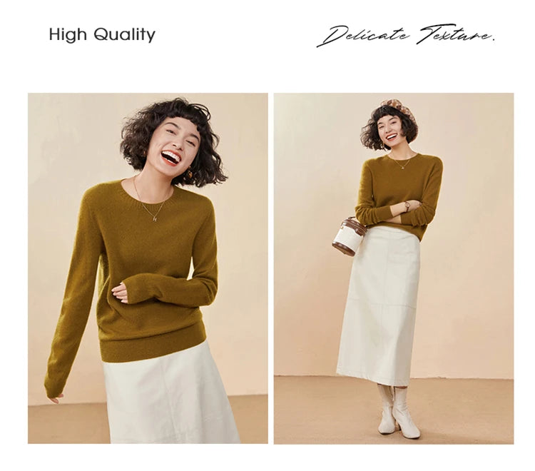 Pulôver feminino outono/inverno 100% puro suéter de caxemira casual suéter de malha gola redonda solto Tops básico versátil Blusa
