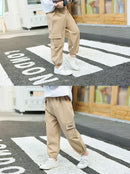 Kids Cargo Pants Solid Color Children Casual Trousers with Multi Pockets Elastic Waist Boys Cargo Pant Streetwear Spring Autumn