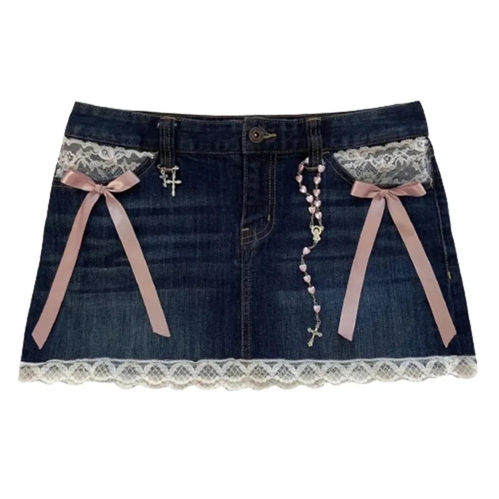 Retro Buda Curto Mulheres Y2K Saia Gótica Hip Hop Bolso Bordado Retro Azul Solto Denim Shorts Mulheres Cintura Alta Slim Mini Saia