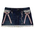 Retro Buda Curto Mulheres Y2K Saia Gótica Hip Hop Bolso Bordado Retro Azul Solto Denim Shorts Mulheres Cintura Alta Slim Mini Saia