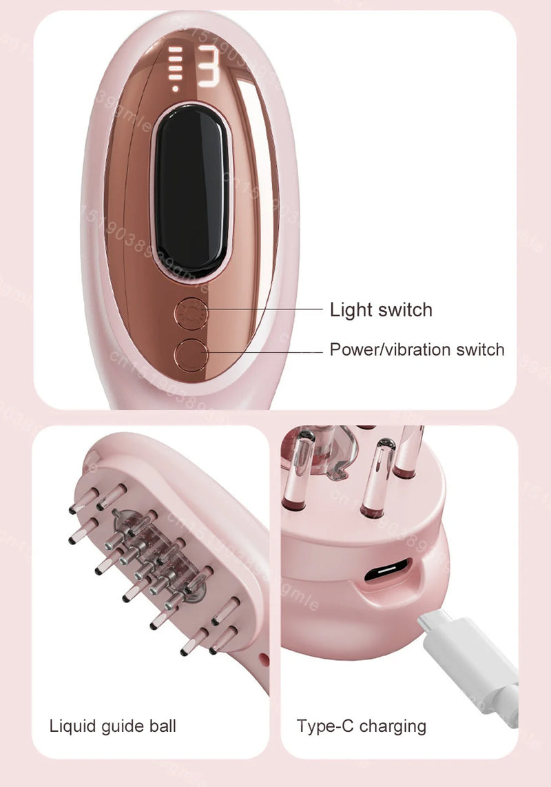 Massageador de Luz Vermelha e Azul Pente Massageador de Cabelo Aplicador para Couro Cabeludo Massageador de Cabeça Pente de Massagem Elétrico Pente de Massagem Capilar com Nano Vibração