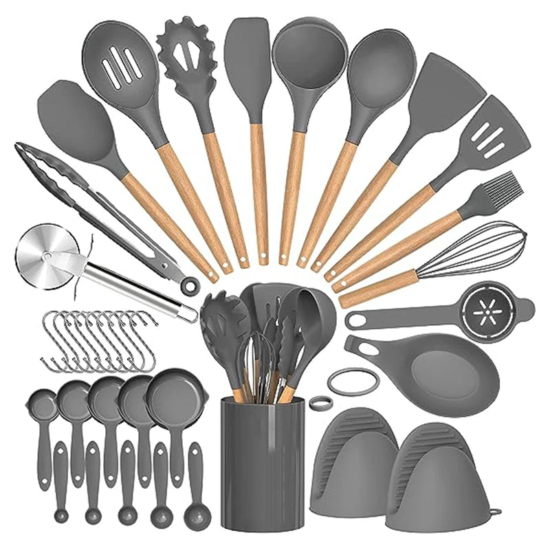 Conjunto de cozinha de utensílio de silicone 36pcs com suporte