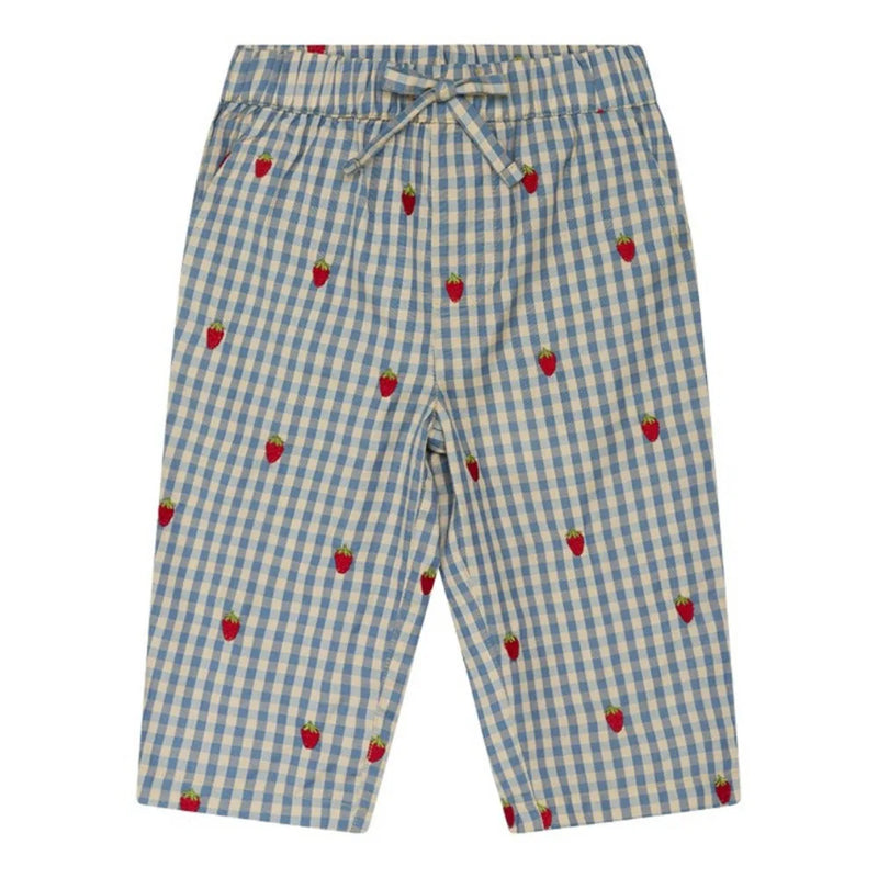 2024 Verão Floess Roupas Infantis Bebê Meninas Vestido de Algodão Xadrez Morango Manga Curta Camisetas Shorts Ternos Roupas Infantis