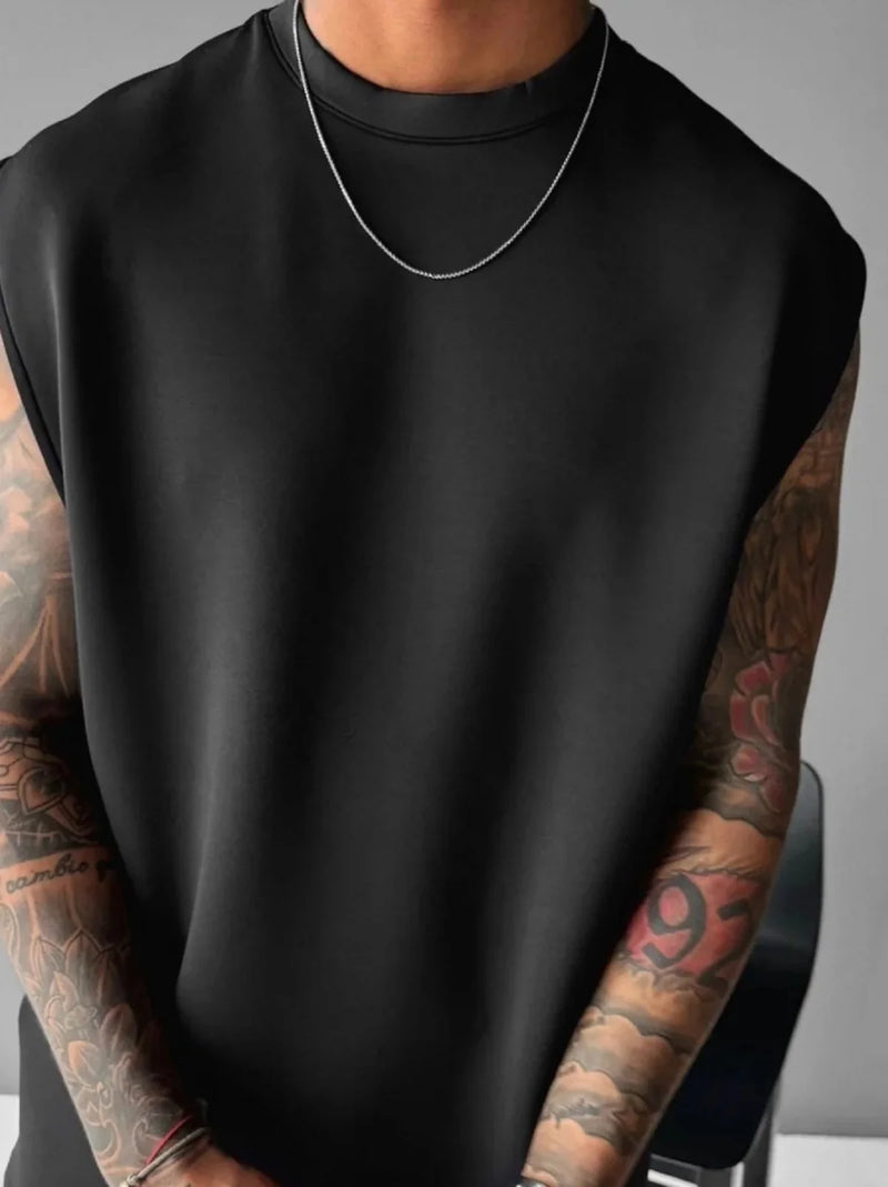 2025 Verão novo masculino moda esportiva calças casuais colete conjunto solto sem mangas T-shirt conjunto de cor sólida