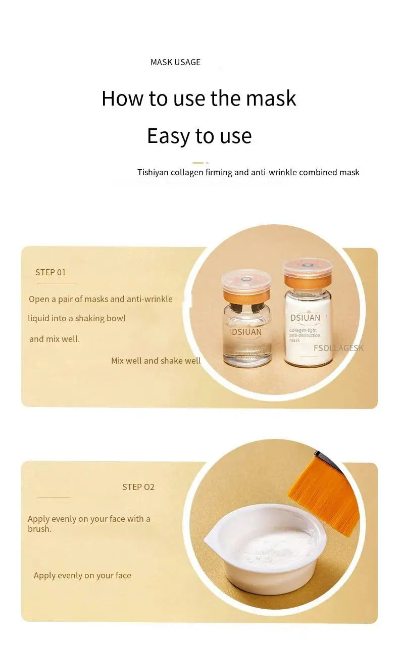 1 Caixa de Máscara em Pó Liofilizado de Peptídeo de Colágeno Set Levanta e Firme o Rosto em V Ácido Hialurônico Clareia, Hidrata e Rejuvenesce a Pele