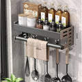 Elegante rack de condimentos de cozinha montado na parede com caixa de armazenamento Suporte multifuncional para utensílios domésticos com dispensador de vinagre de óleo