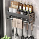 Elegante rack de condimentos de cozinha montado na parede com caixa de armazenamento Suporte multifuncional para utensílios domésticos com dispensador de vinagre de óleo