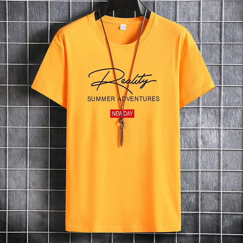 Camisetas masculinas 2024 Masculino Verão Algodão Manga Curta Moda Bottoming Tops Em Torno Do Pescoço Branco Tee Camiseta Oversized Roupas Masculinas