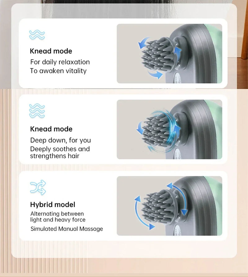 Massageador de Cabeça Elétrico de Silicone com Ventosa Magnética para Couro Cabeludo, Recarregável, Silicone para Ombro, Multifuncional, Amassamento e Vibração, Spa para Cabeça