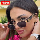 Yoovos Retângulo de Alta Qualidade Óculos De Sol De Marca De Moda Designer De Óculos Vintage Armação De Metal Óculos UV400 Gafas De Sol Mujer