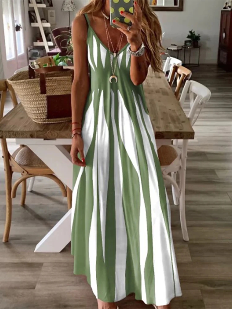 Sexy Vestido Sem Mangas Mulheres Preto Branco Listrado Impresso Vestidos Longos Verão Casual Férias Vestido de Festa Robe