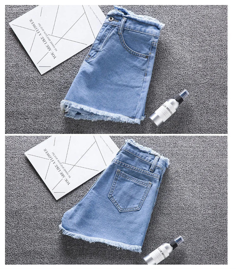 2023 Verão Mulher High Haist Jeans Shorts Moda Ásperas Denim Calças Curtas Colegial Calças Casuais Azul Preto Branco Jeans