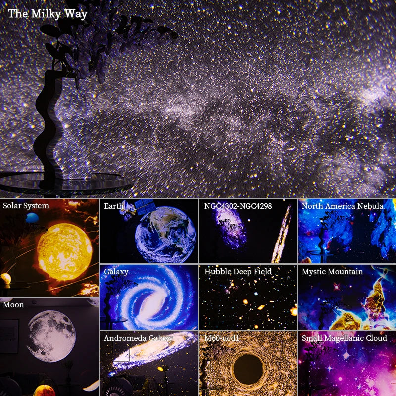 Luz Noturna Galáxia Projetor Céu Estrelado Projetor 360 ° Girar Lâmpada de Planetário Para Crianças Quarto Dia dos Namorados Presente Casamento Deco