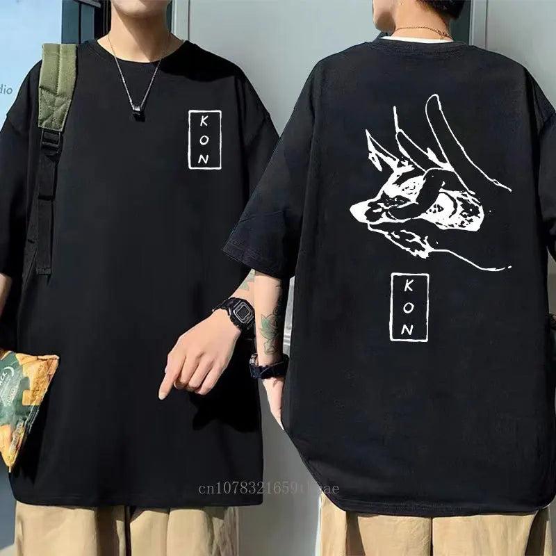 Camiseta masculina de desenho animado de anime japonês Kon, camiseta esportiva solta de corrida, camiseta grande de manga curta de algodão, camiseta masculina de verão