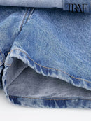 TRAF Verão Feminino Novo Jeans Moda Street Wash Jeans Botão Frontal Mini Saia Sexy Slim Blue Jeans Saia Centenas de Calças