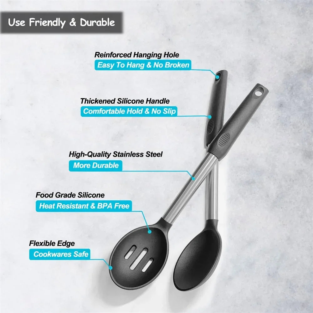 4 PCS Silicone Cozinha Panelas Espátula Coador Utensílios de Cozinha Aço Inoxidável Espátula com Vazamento Antiaderente Panelas Ferramentas de Cozinha
