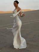 Sexy fita branca de seda cetim estilingue vestido para as mulheres elegante swing colarinho backless vestidos longos 2025 mulheres novo praia férias robe