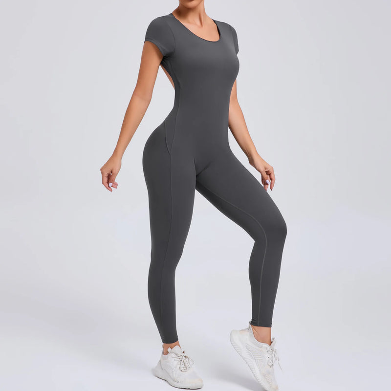 Sexy Mangas Compridas Terno Feminino Macacão Secagem Rápida Roupas de Ioga Treino Bodysuits Backless Esportes Macacão Mulheres Ginásio