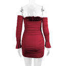 Fairyshely Sexy Ruffle Curto Vestido Clube Senhoras 2025 Outono Verde Bodycon Vestidos Para As Mulheres Festa Apertado Mini Vestido Clubwear