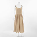 Vestido de cintura alta com suspensório respirável de algodão e linho Verão europeu e americano Novo estilo de férias saia longa para mulheres