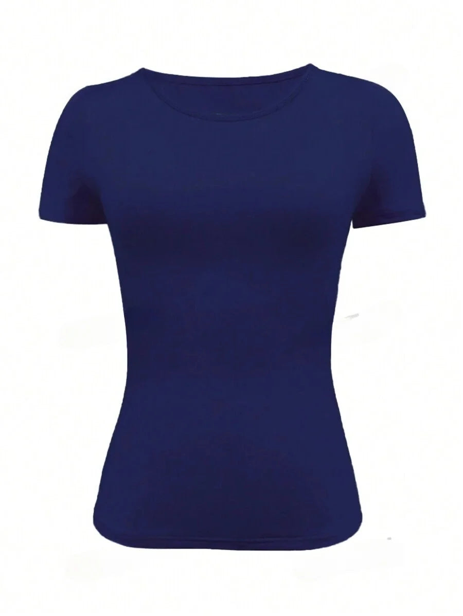 Camisetas Femininas Básicas Decote Redondo Manga Curta Tops Curtos Tops Fofos de Verão Camisetas Slim Fit Y2k Roupas 2024