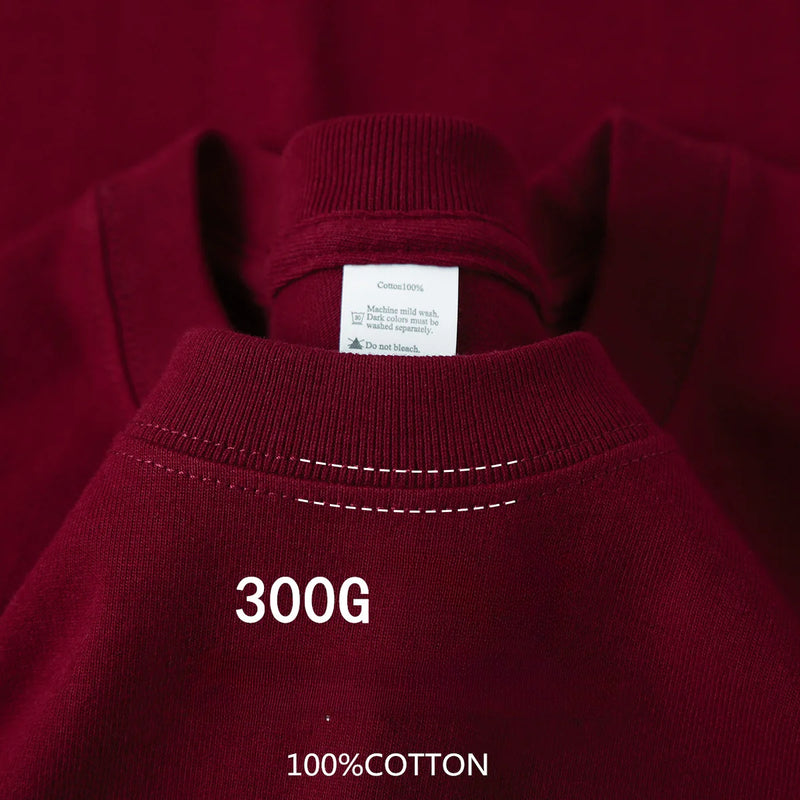 Camiseta de algodão de verão resistente 300 gramas algodão puro americano manga curta camiseta masculina casual base top camiseta grande