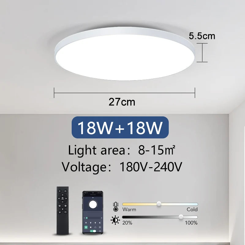 MARPOU Lâmpada de teto inteligente lâmpada led para luzes de teto de quarto com controle remoto Luzes led reguláveis para sala de estar